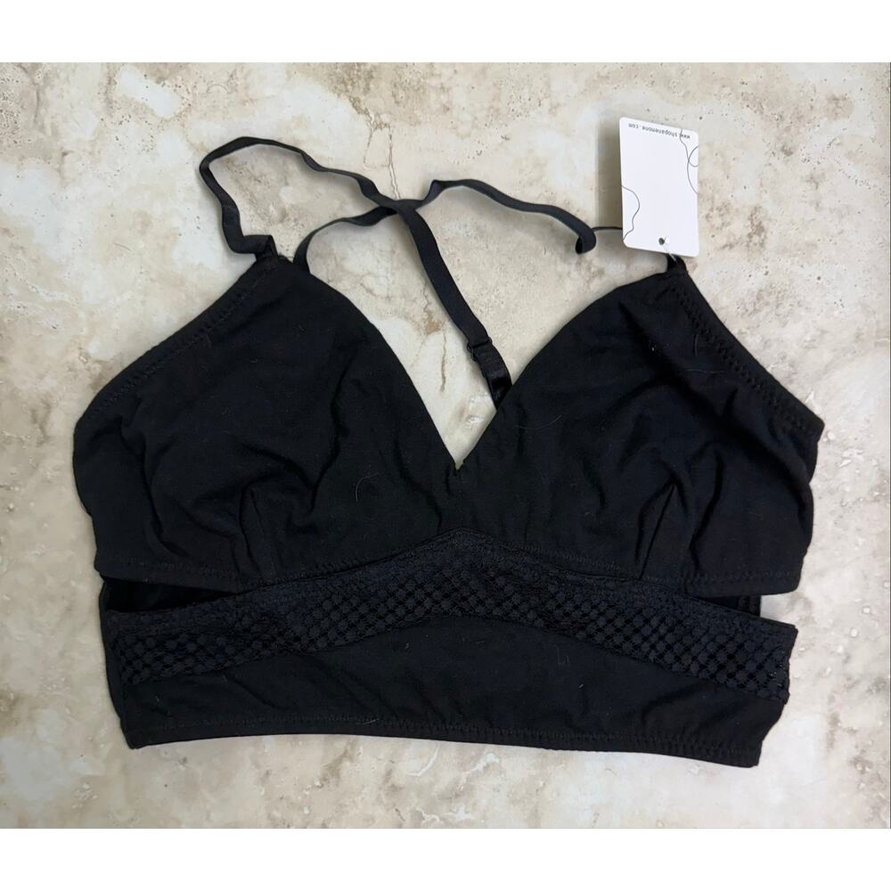Anemone Black bralette small NWT side cut outs soft comfy sexy